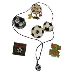 7 Piece Lot of Soccer/Football Theme Jewelry Necklace Rings Pins Soccer Ball
